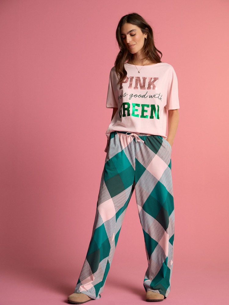 Pink Wicked Slogan 100% Cotton Short Sleeve Pyjamas - Image 2 of 5