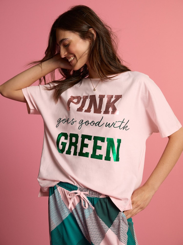 Pink Wicked Slogan 100% Cotton Short Sleeve Pyjamas - Image 5 of 5