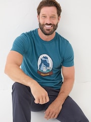 FatFace Teal Blue 100% Cotton Bear Snow Globe T-Shirt - Image 3 of 6