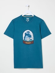 FatFace Teal Blue 100% Cotton Bear Snow Globe T-Shirt - Image 5 of 6