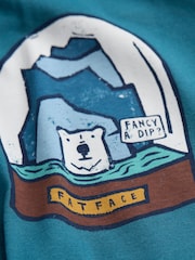 FatFace Teal Blue 100% Cotton Bear Snow Globe T-Shirt - Image 6 of 6