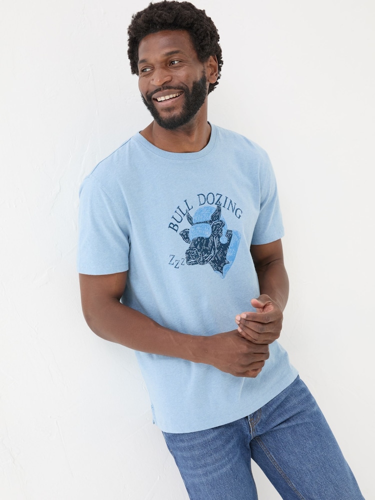 FatFace Light Blue Bull Dozing T-Shirt - Image 1 of 7