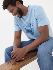 FatFace Light Blue Bull Dozing T-Shirt - Image 4 of 7
