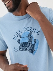 FatFace Light Blue Bull Dozing T-Shirt - Image 6 of 7