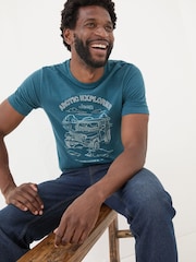 FatFace Teal Blue Jeep Arctic Explorer T-Shirt - Image 3 of 7