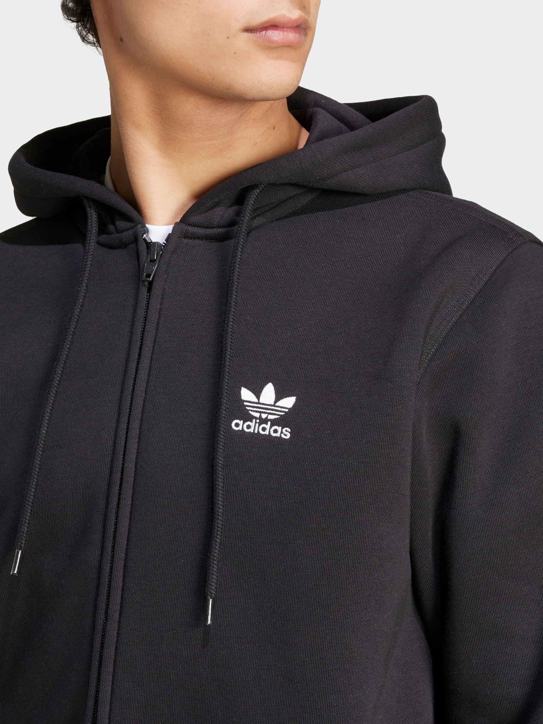 Buy adidas Originals Black Trefoil Essentials Full-Zip Hoodie from