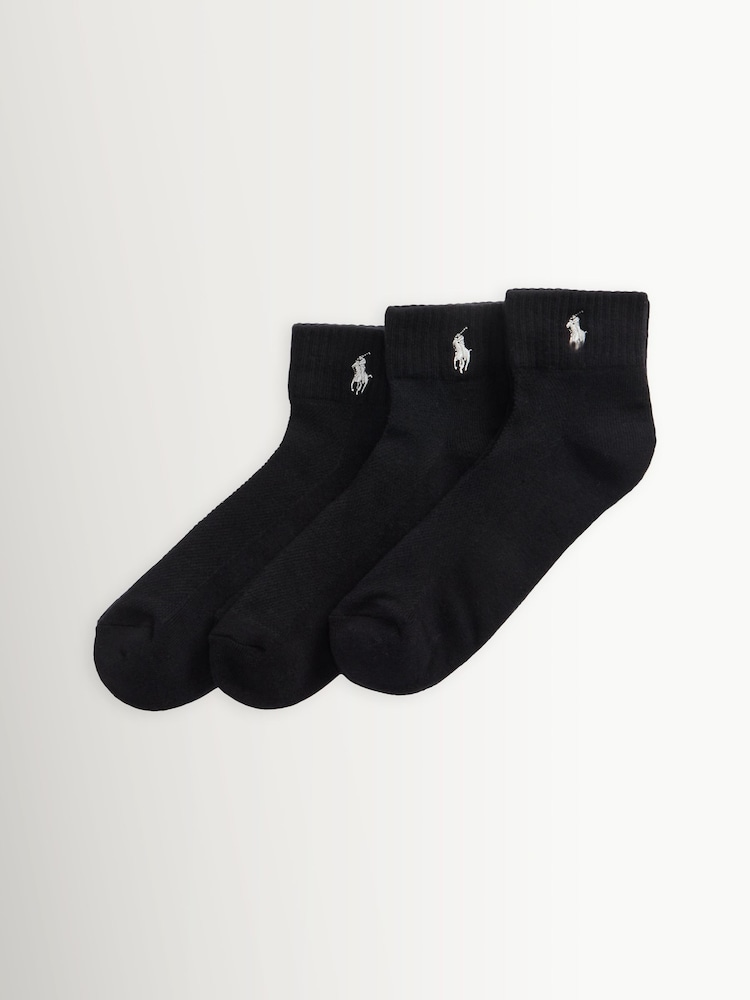 Polo Ralph Lauren Black Half-Cushioned Sport Ankle Socks 3 Pack - Image 1 of 1 Polo Ralph Lauren Black Half-Cushioned Sport Ankle Socks 3 Pack - Image 1 of 1