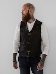 Joe Browns Black Badged Up Leather Waistcoat - Image 3 of 7