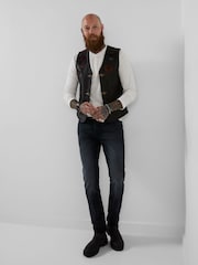 Joe Browns Black Badged Up Leather Waistcoat - Image 5 of 7