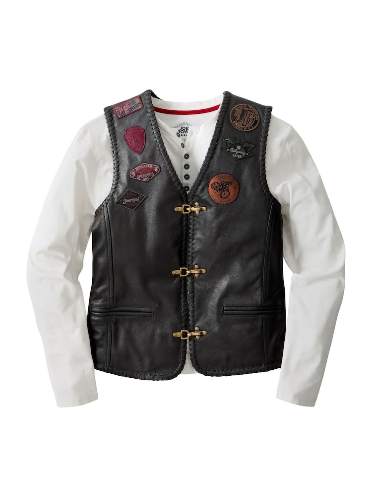 Joe Browns Black Badged Up Leather Waistcoat - Image 7 of 7 Joe Browns Black Badged Up Leather Waistcoat - Image 7 of 7