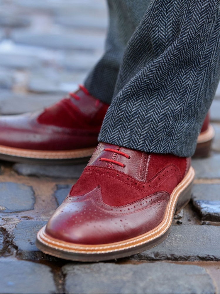 Joe Browns Red East Side Double Stitched Leather Brogues - Image 8 of 8 Joe Browns Red East Side Double Stitched Leather Brogues - Image 8 of 8