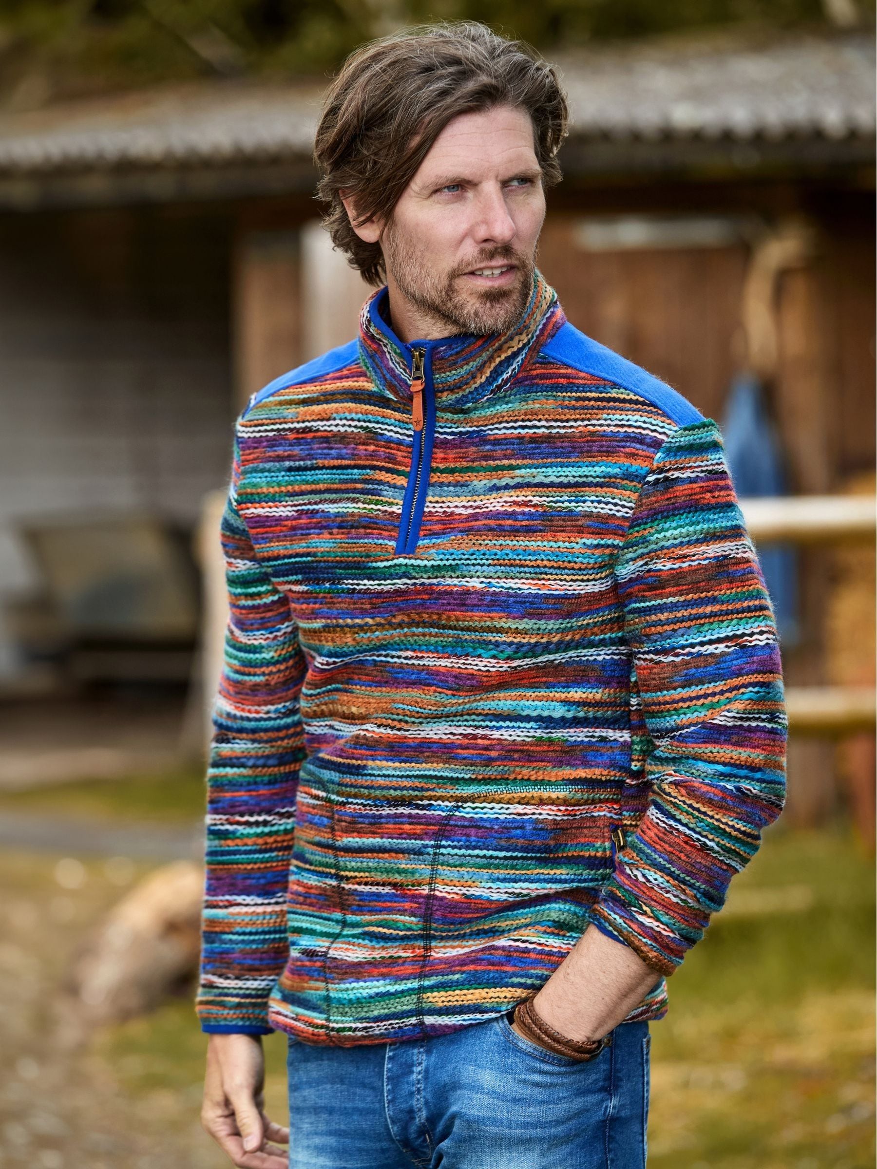 Joe Browns Men's Blue Fabulous Flash Stripe Funnel Fleece - Image 1