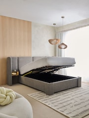 Soft Texture Dark Warm Grey Wynn Upholstered Ottoman Storage Hotel Bed Frame With Bedside Tables and Lights - Image 2 of 10