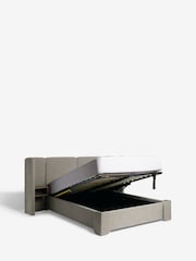 Soft Texture Dark Warm Grey Wynn Upholstered Ottoman Storage Hotel Bed Frame With Bedside Tables and Lights - Image 9 of 10