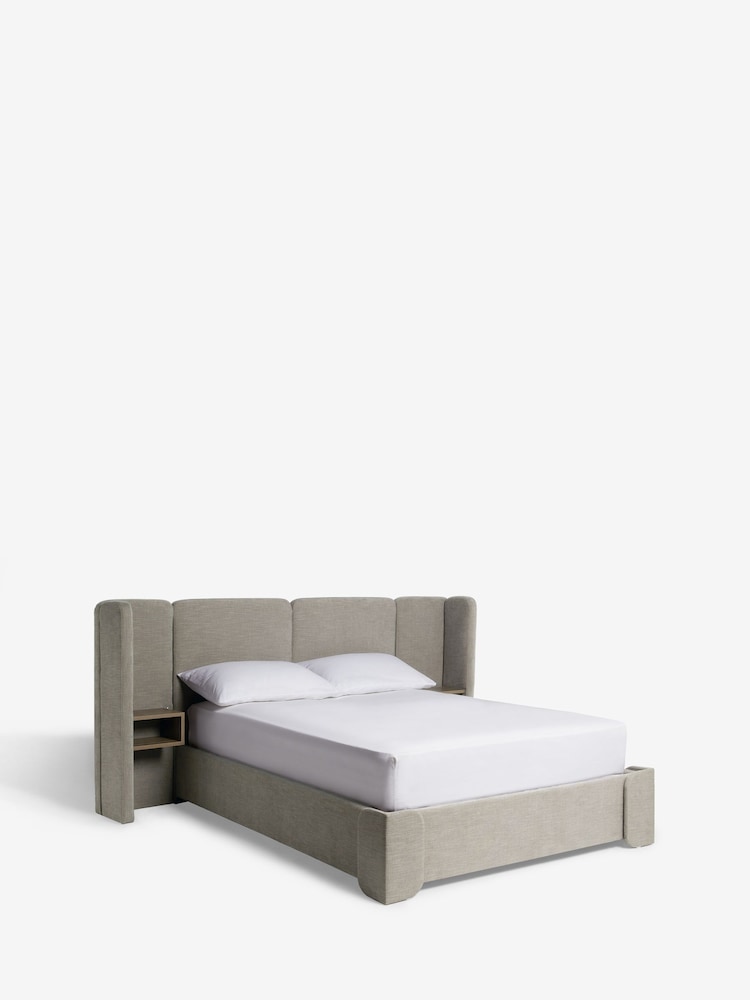 Soft Texture Dark Warm Grey Wynn Upholstered Ottoman Storage Hotel Bed Frame With Bedside Tables and Lights - Image 9 of 9