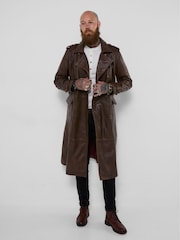 Joe Browns Brown March On Long Military Leather Coat - Image 1 of 6