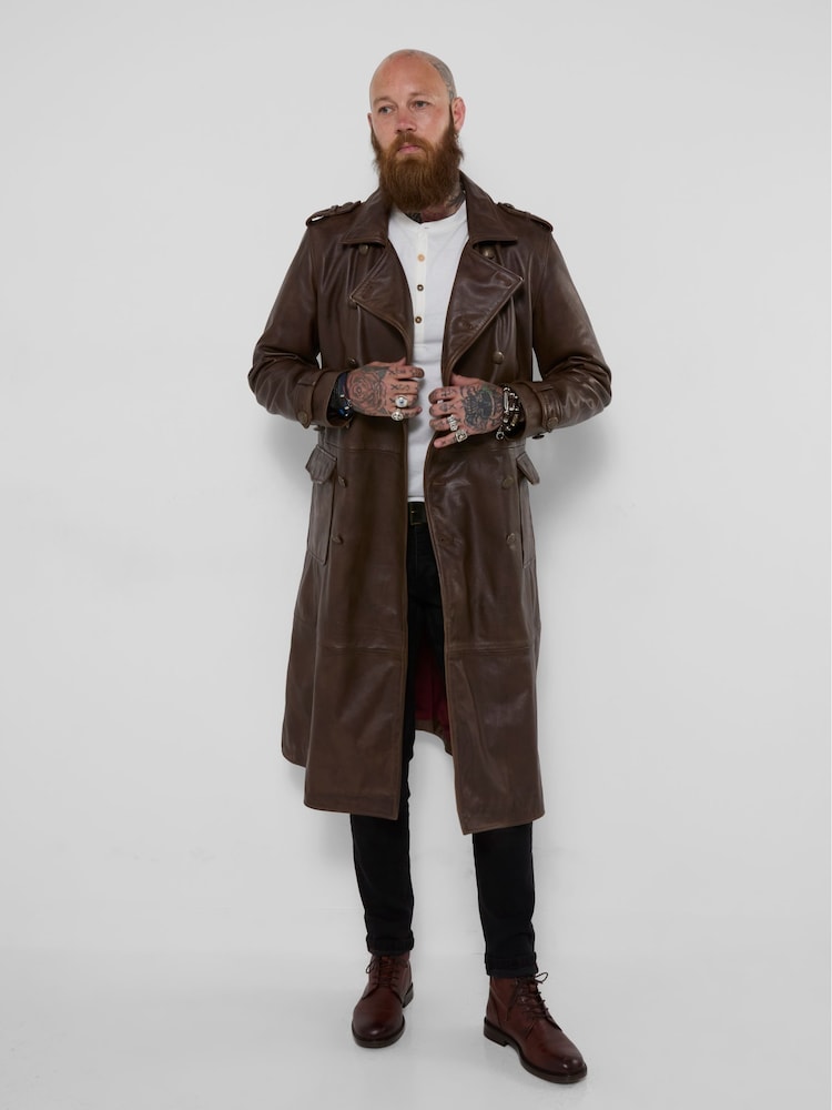 Joe Browns Brown March On Long Military Leather Coat - Image 1 of 6 Joe Browns Brown March On Long Military Leather Coat - Image 1 of 6