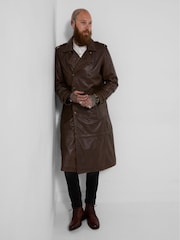 Joe Browns Brown March On Long Military Leather Coat - Image 3 of 6