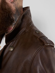 Joe Browns Brown March On Long Military Leather Coat - Image 4 of 6