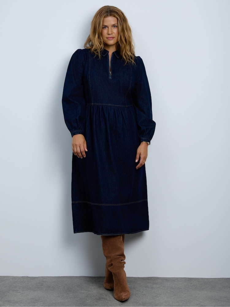 Live Unlimited Denim Front Zip Midi Dress - Bilde 1 av 6 Live Unlimited Denim Front Zip Midi Dress - Bilde 1 av 6