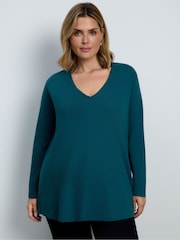 Live Unlimited Green Cotton Slub V-Neck Longline Top - Image 3 of 4