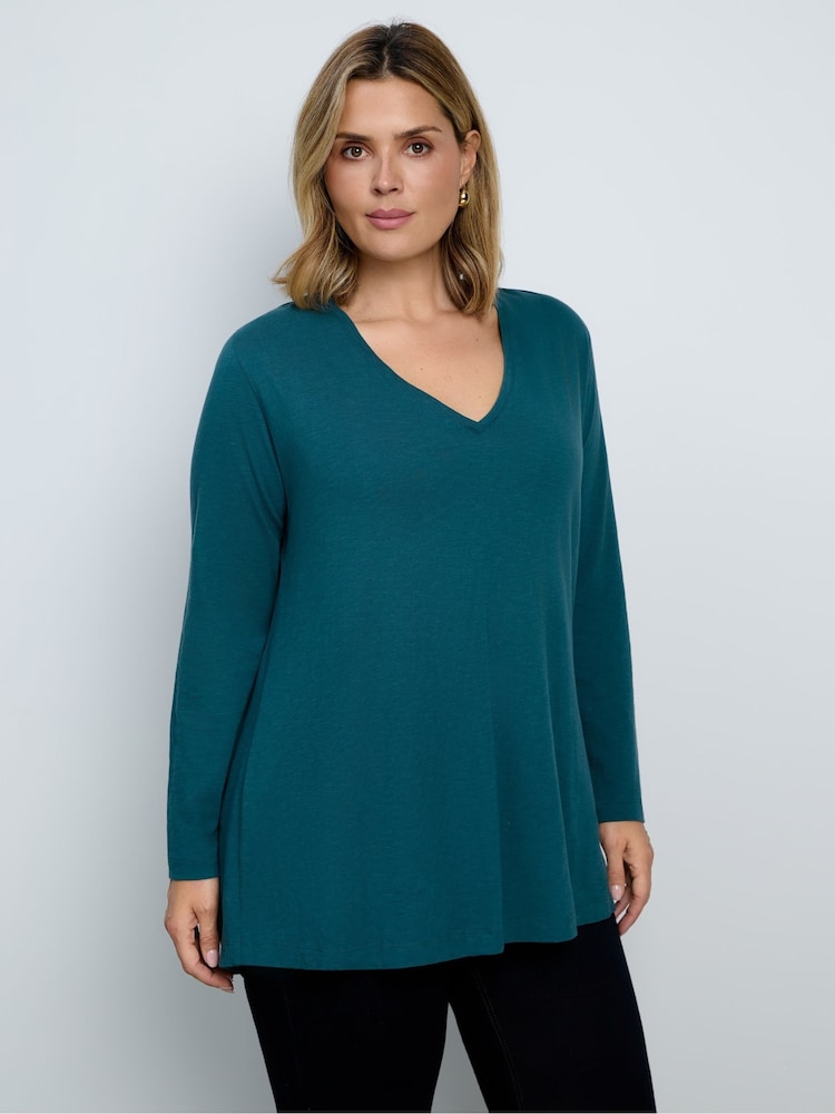 Live Unlimited Green Cotton Slub V-Neck Longline Top - Image 4 of 4 Live Unlimited Green Cotton Slub V-Neck Longline Top - Image 4 of 4