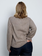 Live Unlimited Brown Oatmeal Wool Blend Ribbed Detail Cardigan - Image 2 of 5