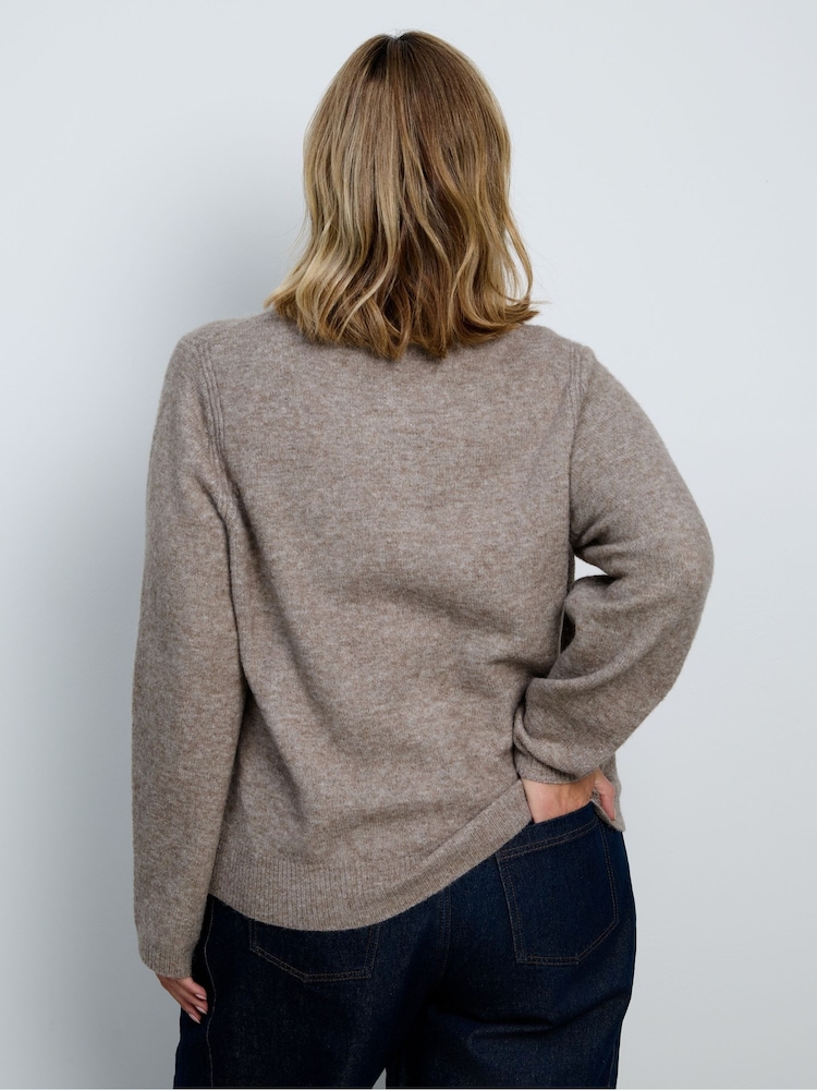Live Unlimited Brown Oatmeal Wool Blend Ribbed Detail Cardigan - Image 2 of 5 Live Unlimited Brown Oatmeal Wool Blend Ribbed Detail Cardigan - Image 2 of 5