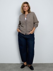 Live Unlimited Brown Oatmeal Wool Blend Ribbed Detail Cardigan - Image 3 of 5