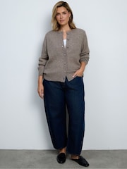 Live Unlimited Brown Oatmeal Wool Blend Ribbed Detail Cardigan - Image 4 of 5