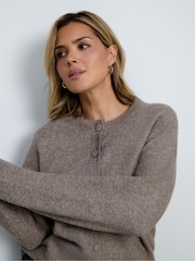 Live Unlimited Brown Oatmeal Wool Blend Ribbed Detail Cardigan - Image 5 of 5