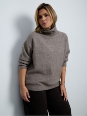 Live Unlimited Grey Oatmeal Wool Blend  Turtle Neck Knitted Jumper - Image 1 of 5