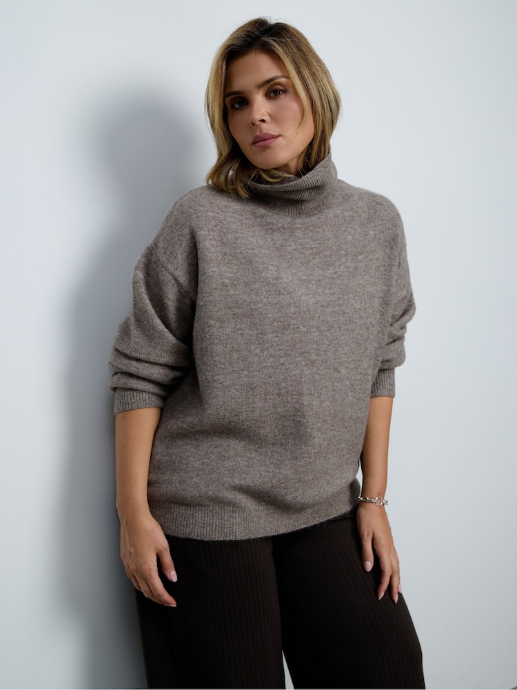 Live Unlimited Grey Oatmeal Wool Blend Turtle Neck Knitted Jumper - Image 1 of 5 Live Unlimited Grey Oatmeal Wool Blend Turtle Neck Knitted Jumper - Image 1 of 5