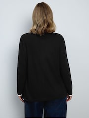 Live Unlimited Contrast Crew Neck Cotton Slub Long Sleeve Top - תמונה 2 מתוך 6