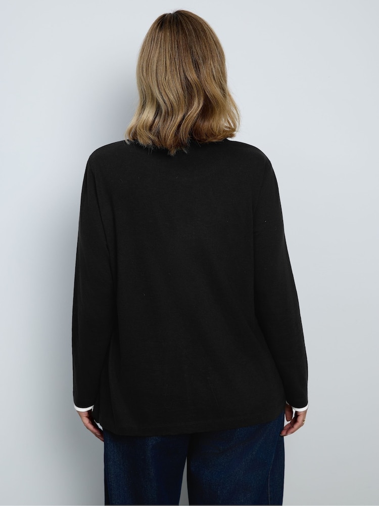 Live Unlimited Contrast Crew Neck Cotton Slub Long Sleeve Top - תמונה 2 מתוך 6 Live Unlimited Contrast Crew Neck Cotton Slub Long Sleeve Top - תמונה 2 מתוך 6