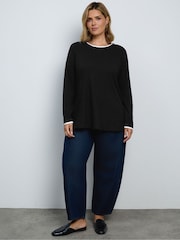 Live Unlimited Contrast Crew Neck Cotton Slub Long Sleeve Top - תמונה 3 מתוך 6