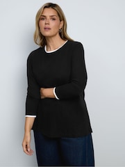 Live Unlimited Contrast Crew Neck Cotton Slub Long Sleeve Top - תמונה 4 מתוך 6