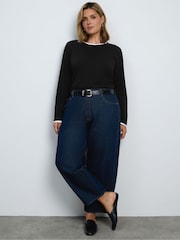 Live Unlimited Contrast Crew Neck Cotton Slub Long Sleeve Top - תמונה 5 מתוך 6