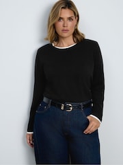 Live Unlimited Contrast Crew Neck Cotton Slub Long Sleeve Top - תמונה 6 מתוך 6