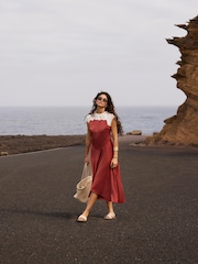 Mint Velvet Brown Lace Detail Midi Dress - Image 5 of 8