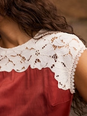 Mint Velvet Brown Lace Detail Midi Dress - Image 6 of 8