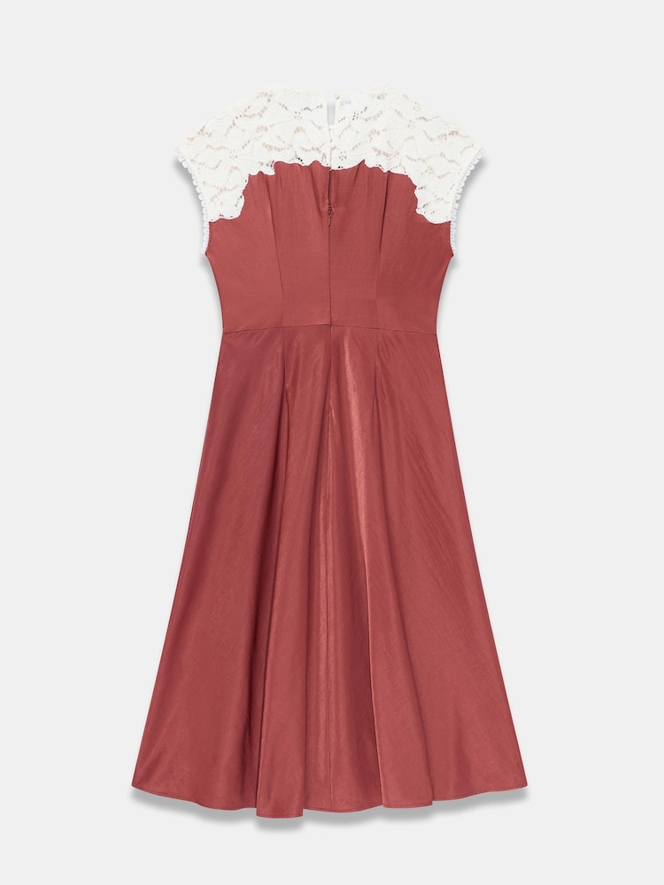 Mint Velvet Brown Lace Detail Midi Dress - Image 8 of 8