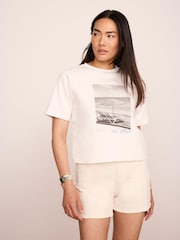 Off-White - Mint Velvet Printed Cotton T-Shirt - Obraz 1 z 7