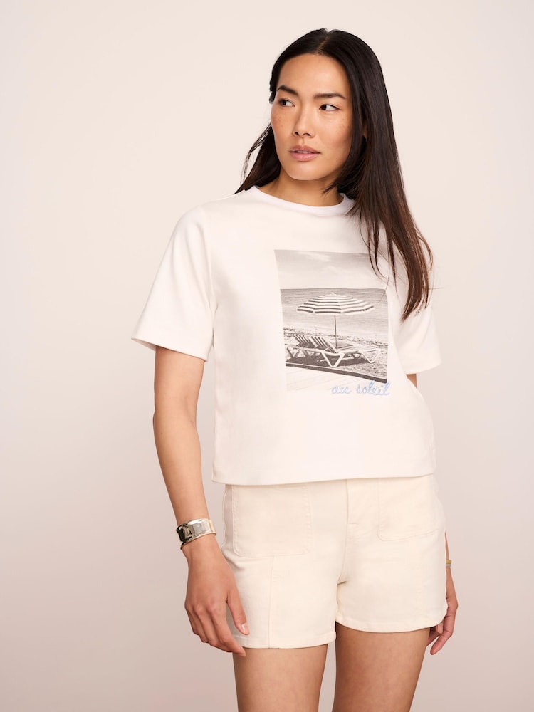 Off-White - Mint Velvet Printed Cotton T-Shirt - Obraz 1 z 7