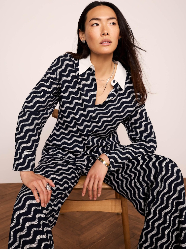 Mint Velvet Blue Abstract Print Shirt - Image 1 of 7 Mint Velvet Blue Abstract Print Shirt - Image 1 of 7