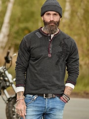Joe Browns Tiger Embroidered Henley T-Shirt - תמונה 1 מתוך 8
