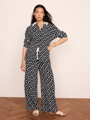 Mint Velvet Blue Abstract Print Wide Trousers - Image 1 of 7