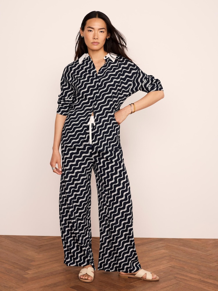 Mint Velvet Blue Abstract Print Wide Trousers - Image 1 of 7