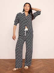 Mint Velvet Blue Abstract Print Wide Trousers - Image 3 of 7