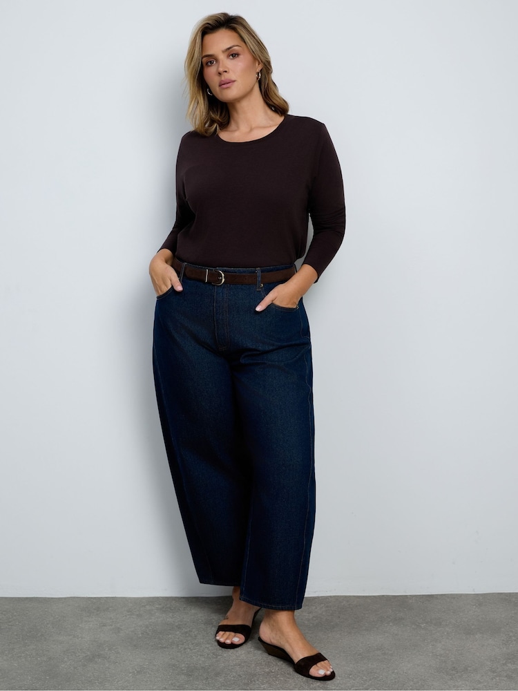Live Unlimited Brown Cotton Slub Scoop Neck Long Sleeve Top - Image 1 of 5 Live Unlimited Brown Cotton Slub Scoop Neck Long Sleeve Top - Image 1 of 5